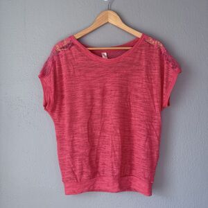 No boundaries womens top orange lace boho casual short sleeve crew neck size M